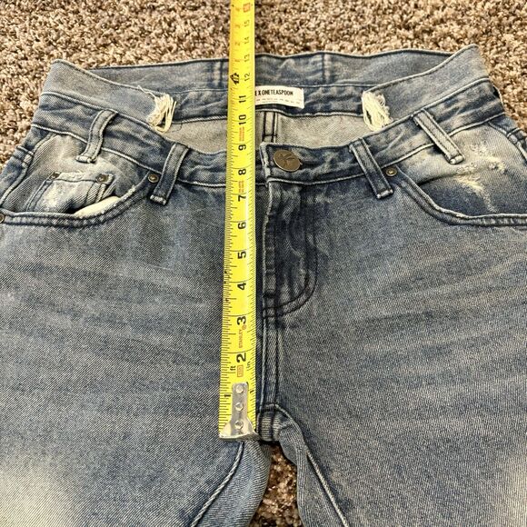 One X One Teaspoon Jeans 27 Blue Freebird Frayed Hems Mid Rise Double Waistband - Picture 9 of 14